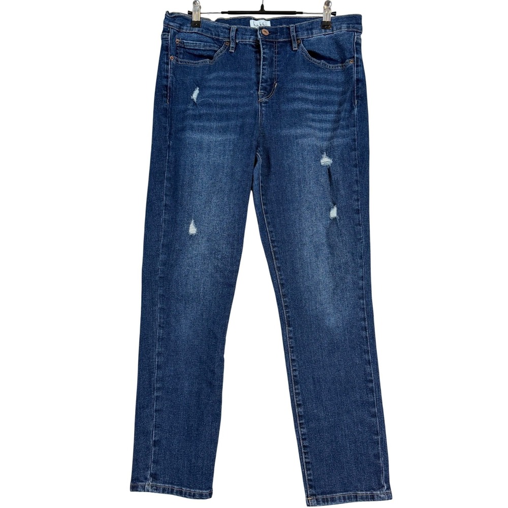 Nicole Miller Soho High Rise Skinny Crop Jeans‎ Dark Wash Distressed Size 8 Crop